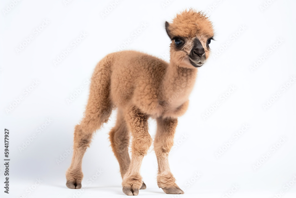 Mignon bébé chameau poilu sur fond blanc  » IA générative