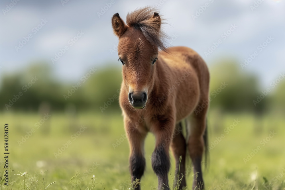 Portrait d'un poulain marron dans une prairie » IA générative Portrait d'un poulain marron dans une prairie » IA générative