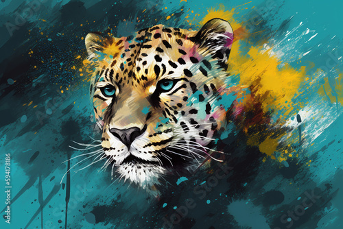 Peinture d'un léopard aux yeux bleus » IA générative