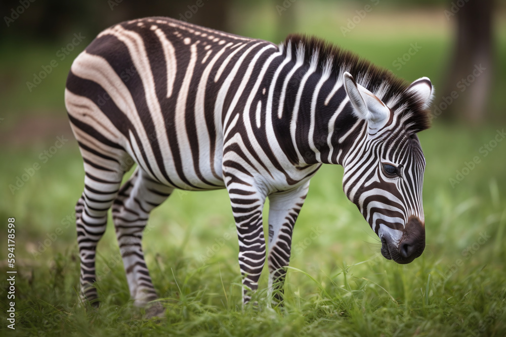 Portrait d'un bébé zèbre broutant de l'herbe » IA générative Portrait d'un bébé zèbre broutant de l'herbe » IA générative