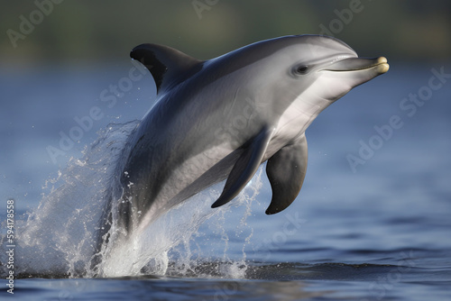 Gros plan sur un dauphin bondissant de l eau    IA g  n  rative