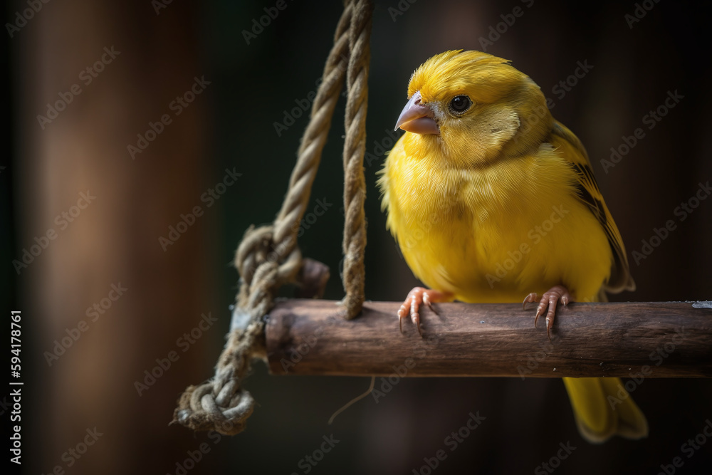 Portrait d'un canari jaune sur un perchoir » IA générative - obrazy, fototapety, plakaty 