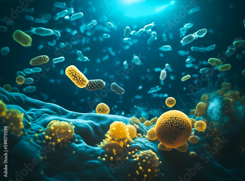 Gut microbiome helps control intestinal digestion and the immune system Generative AI photo