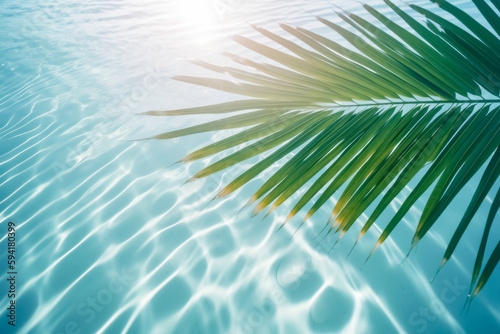 Summer background. Palm leaves on wave beach. Generative ai.