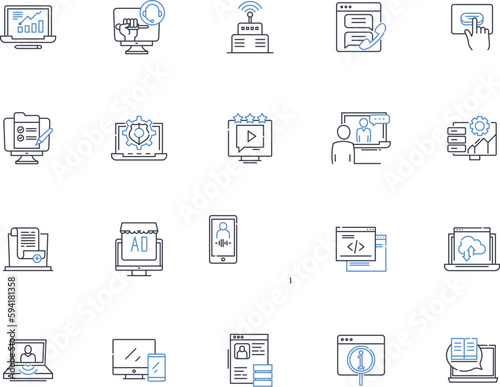 Administrative software line icons collection. Automation, Efficiency, Streamlining, Integration, Productivity, Customization, Reporting vector and linear illustration. Database,Access,Collaboration