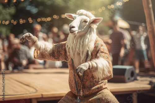 Chèvre style hippie dansant lors d'un festival de musique » IA générative