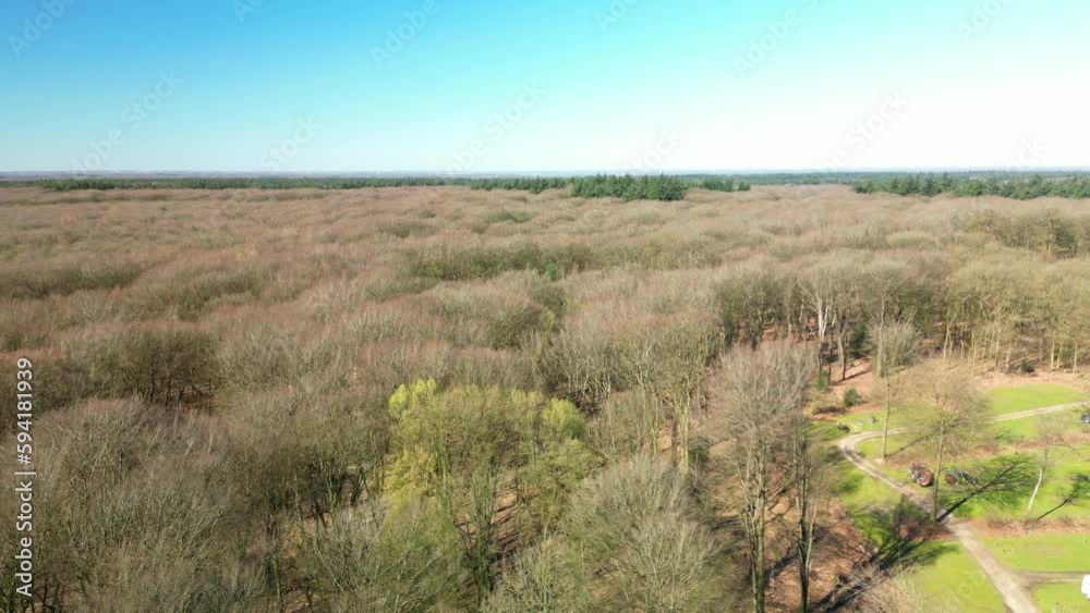 Aerial Drone View Of Wooded Forestland In Hoge Veluwe National Park, Netherlands. Aerial Drone View Of Wooded Forestland In Hoge Veluwe National Park, Netherlands.