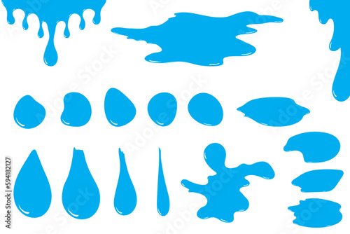 Collection blue water splashes. Blue paint splashes on a white background. 
