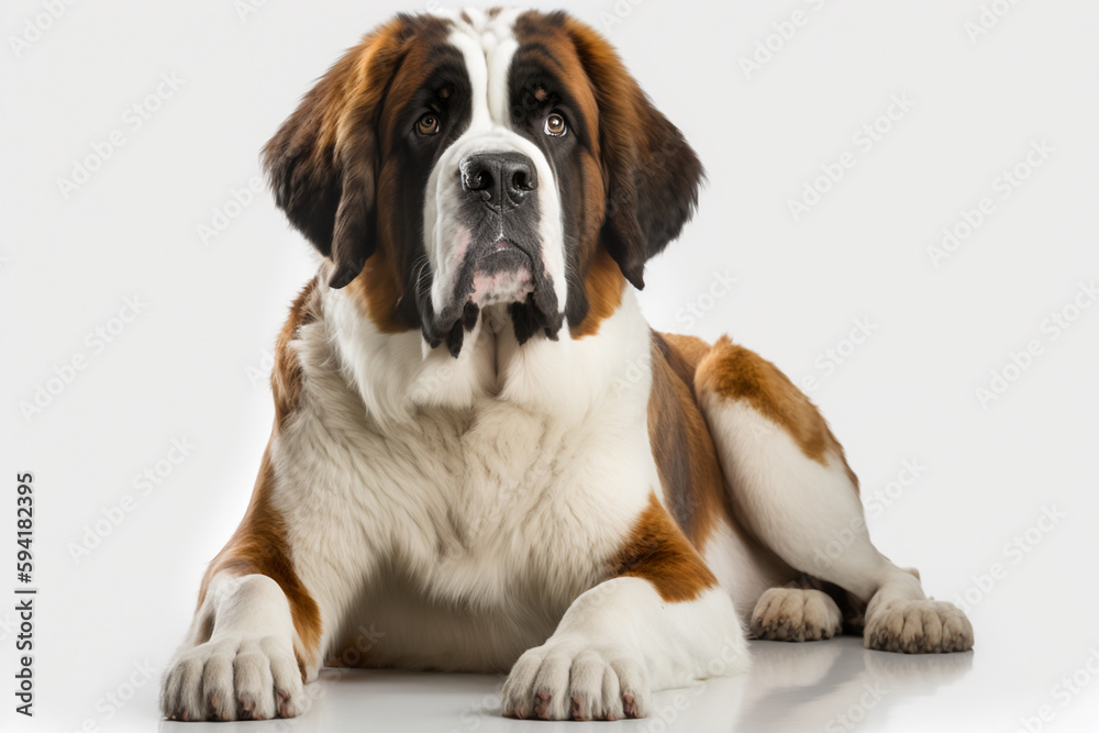 Majestic Saint Bernard Dog on White Background - A Perfect Example of Loyalty, Strength and Gentle Nature Majestic Saint Bernard Dog on White Background - A Perfect Example of Loyalty, Strength and Gentle Nature