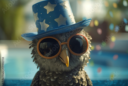 Gros plan d'une chouette fêtant son anniversaire » IA générative photo