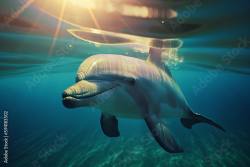 Gros plan sur un dauphin à la surface de l'eau » IA générative