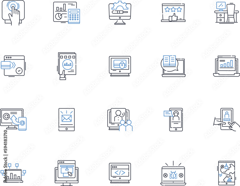 Work software line icons collection. Productivity , Efficiency , Management , Analytics , Integration , Collaboration , Project vector and linear illustration. Automation ,Communication ,Reporting