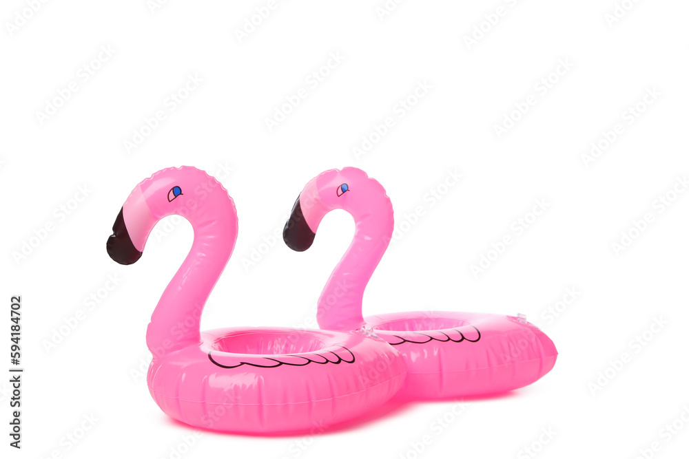 Rubber ring flamingos isolated on white background Rubber ring flamingos isolated on white background