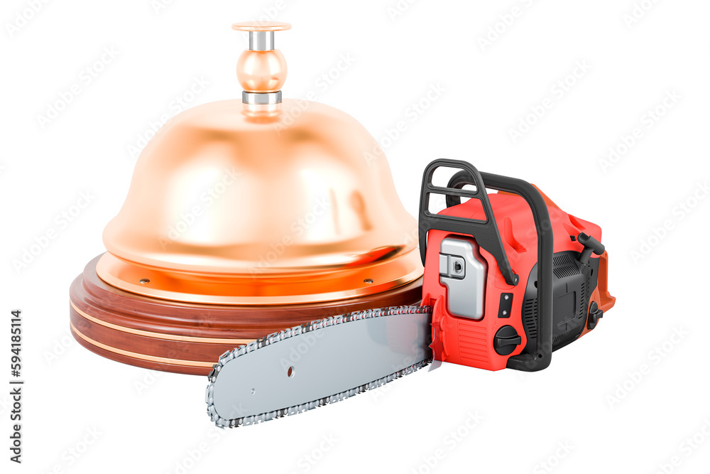 Naklejka premium Chainsaw with reception bell, 3D rendering