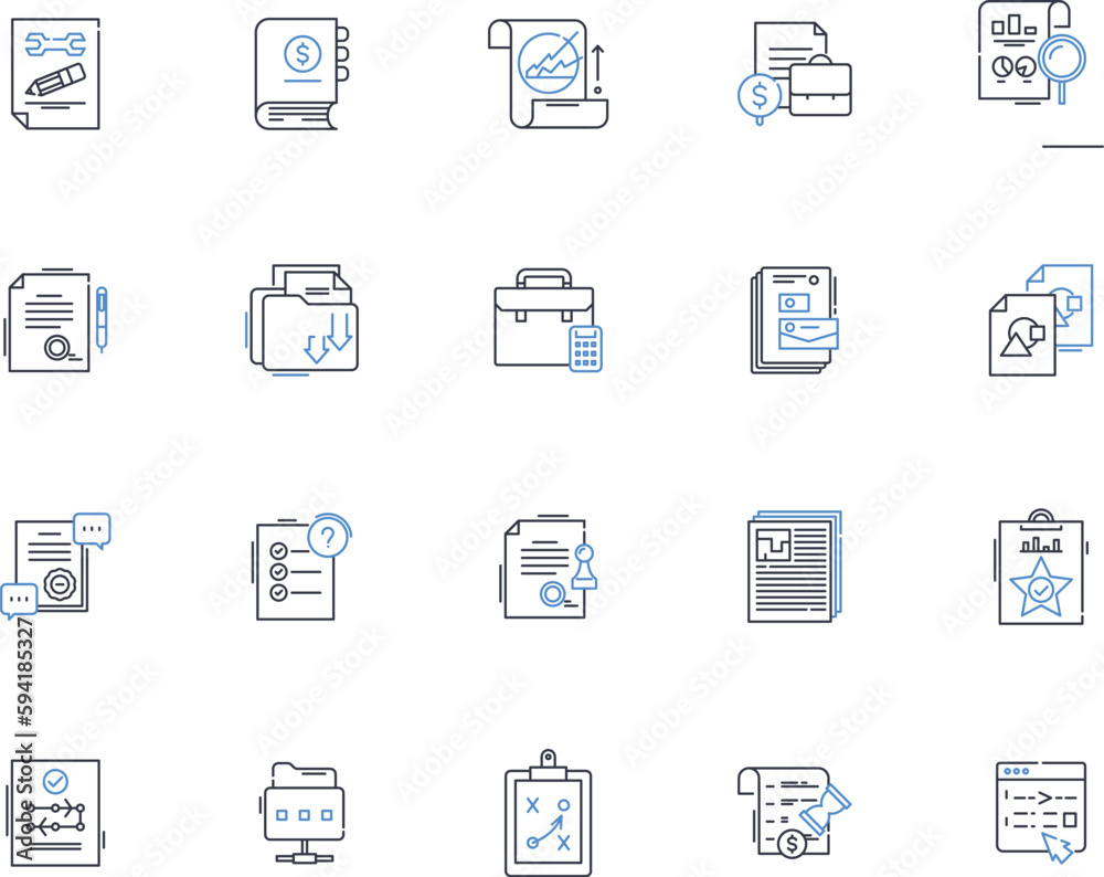 Depositions line icons collection. Testimony, Witness, Sworn, Interrogatory, Evidence, Oath, Discovery vector and linear illustration. Litigation,Statement,Transcription outline signs set