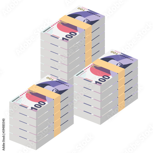 Georgian Lari Vector Illustration. Georgia money set bundle banknotes. Paper money 100 GEL. Flat style. Isolated on white background. Simple minimal design.