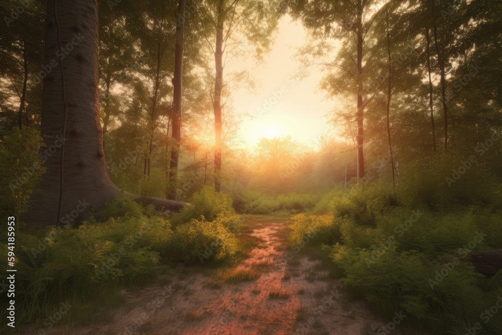 Fototapeta premium An image of a forest path leading into a clearing Generative AI 3