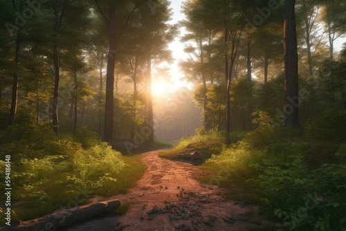 An image of a forest path leading into a clearing Generative AI 2