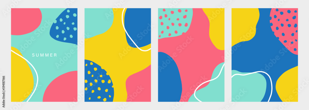 Summertime Vibes Set for social media posts with bright colors and abstract shapes. Template for creative graphic design. Vector illustration.