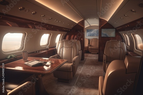 Private jet interior. luxurious corporate plane inside design generative ai © Roman