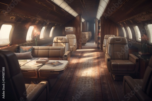 Private jet interior. luxurious corporate plane inside design generative ai © Roman