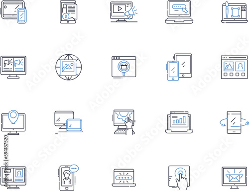 Electronic frontier line icons collection. Cybersecurity, Encryption, Privacy, Hacking, Data, Surveillance, Hacktivism vector and linear illustration. Cybercrime,Cryptography,Net neutrality outline