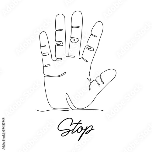 Stop sign continuous single line drawing. Hand sign single line vector illustration