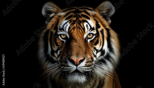 Tiger face on black background, generative ai © Vishwajeet