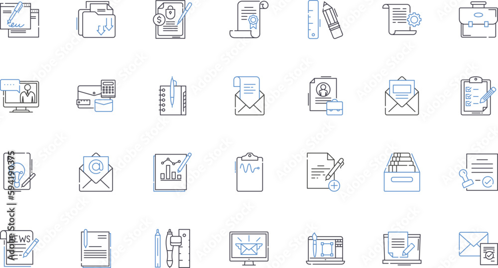 Scrutinizing line icons collection. Examination, Inspection, Analysis, Evaluation, Assessment, Review, Observation vector and linear illustration. Interrogation,Perusal,Watchfulness outline signs set