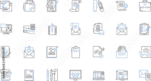 Scrutinizing line icons collection. Examination, Inspection, Analysis, Evaluation, Assessment, Review, Observation vector and linear illustration. Interrogation,Perusal,Watchfulness outline signs set