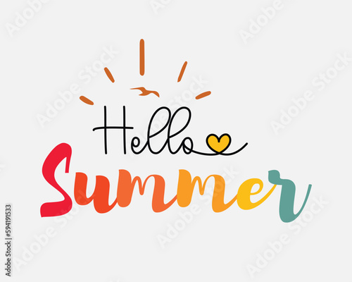 Hello summer Beach quote retro colorful typographic heart art welcome sign on white background