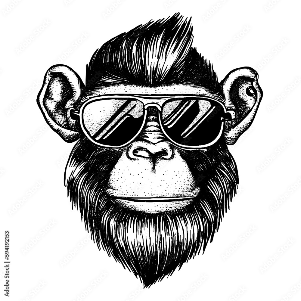 cool monkey wearing sunglasses illustration. Chimpanzee on vacation	
 - obrazy, fototapety, plakaty 