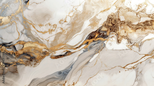 Marble white black gold abstract background of marble liquid ink art painting on paper. © oksa_studio