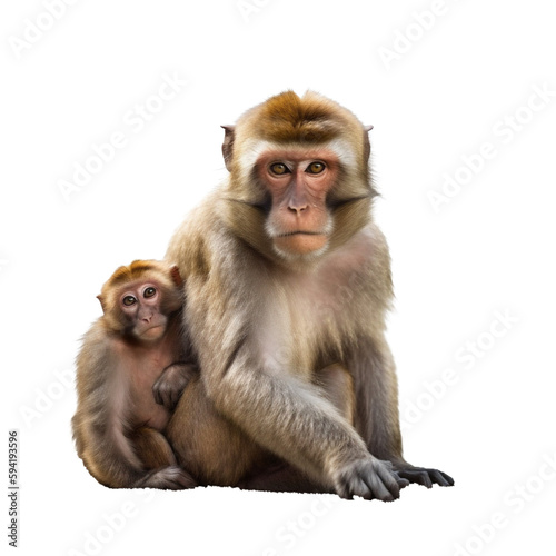 Barbary Macaque Monkey Family with Baby, Full Body. Generative AI