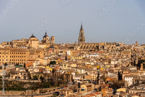 Panoramic view of the old town of the city of Toledo with the Cathedral and the Church of San Ildefonso. Castilla La Mancha