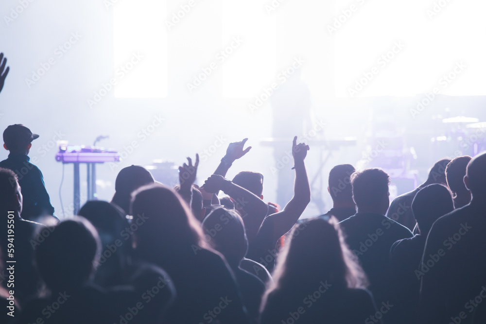 Obraz premium Crowd at concert and blurred stage lights.
