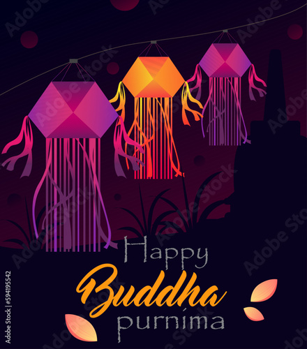 Happy Buddha Purnima Wesak Festival Celebration Vector Social Media Greeting Post 
