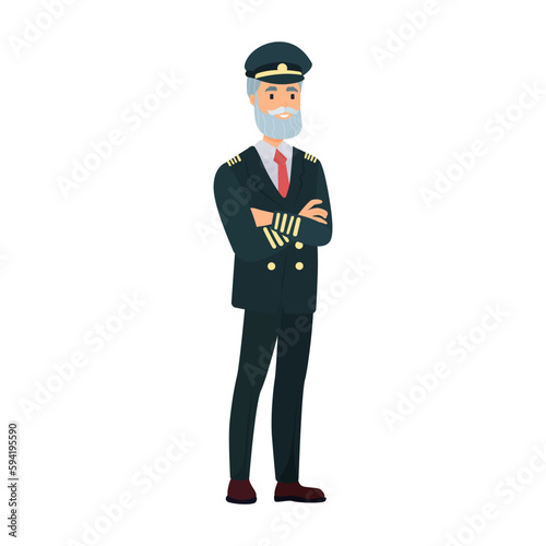 Ship captain illustration in color cartoon style. Editable vector graphic design.