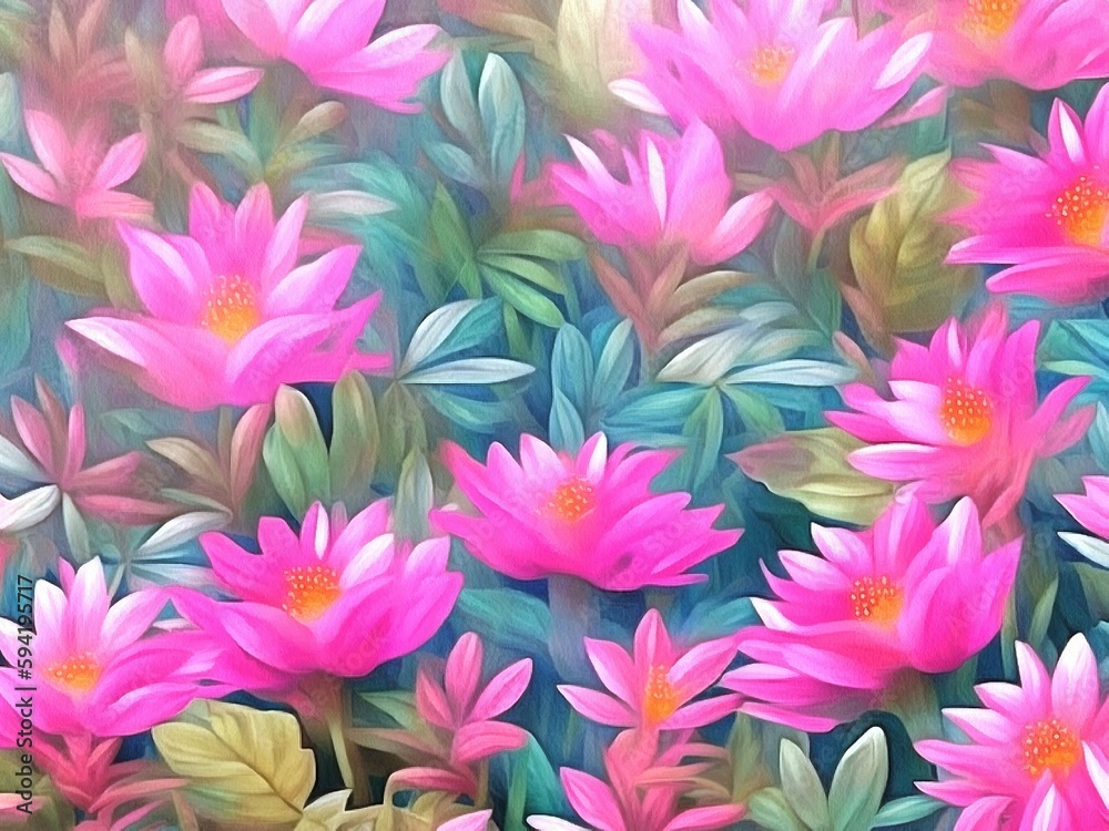Beautiful nature floral tropical background painting on paper canvas. Generative AI Beautiful nature floral tropical background painting on paper canvas. Generative AI