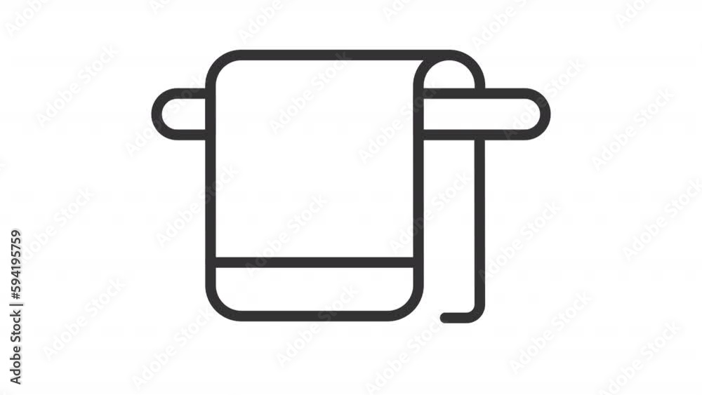 Animated towel on hanger linear icon. Bathroom textile. Taking bath