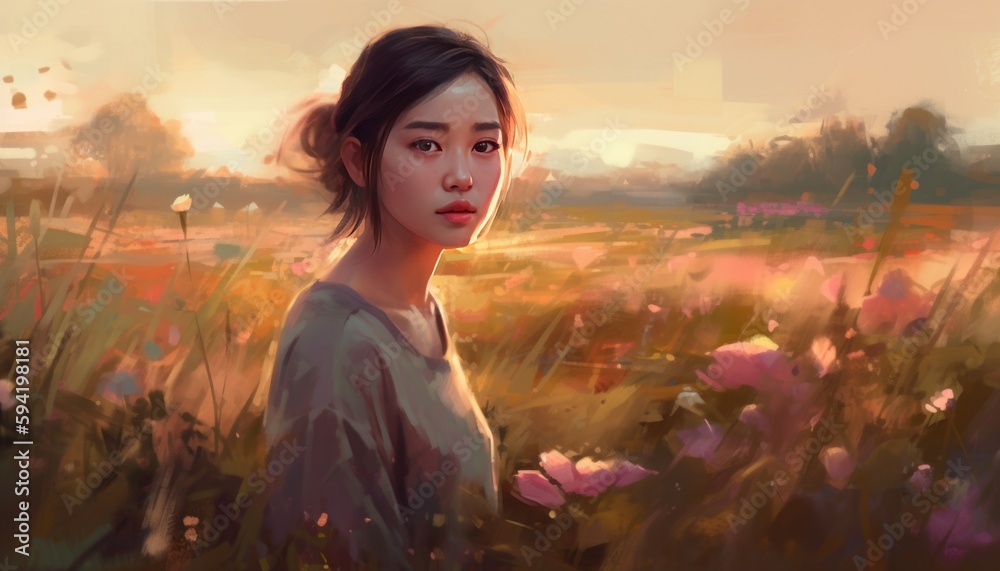 Naklejka premium artistic illustration of young girl, Generative Ai