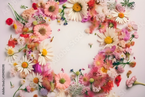 Wildflowers on a white background with a place for text  colorful summer flowers. With Generative AI tehnology