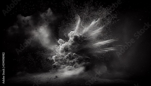 powder dust gray explosive with black background