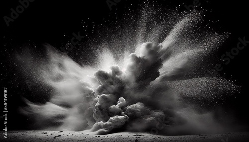 powder dust gray explosive with black background