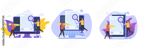 Terms And Conditions concept.  Document paper, contract. Vector illustration in flat style.