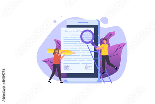 Terms And Conditions concept.  Document paper, contract. Vector illustration in flat style. © Andrii Symonenko