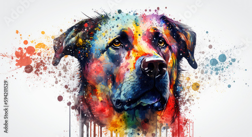 illustration of watercolor dog, abstract watercolor background, generative ai.