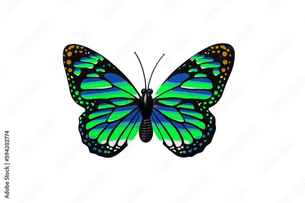 Green and blue butterfly isolated on transparent background top view. Multi colored butterfly as an element for design Green and blue butterfly isolated on transparent background top view. Multi colored butterfly as an element for design