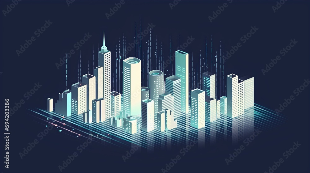 Futuristic city skyline at night, showcasing interconnected skyscrapers. Innovative engineering, intelligent infrastructure, and cyberspace connections. Generative AI