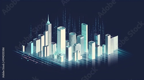 Futuristic city skyline at night  showcasing interconnected skyscrapers. Innovative engineering  intelligent infrastructure  and cyberspace connections. Generative AI